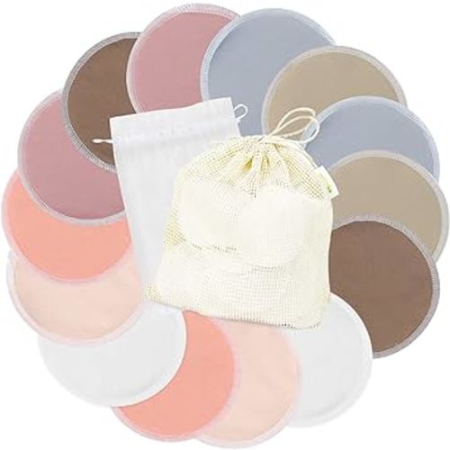 wegreeco Nursing Breast Pads (14 Pack) + Laundry Bag & Travel Storage Bag, 4.7 inch Option - Washable & Reusable Breastfeeding Nursing Pads (Mild, Large)
