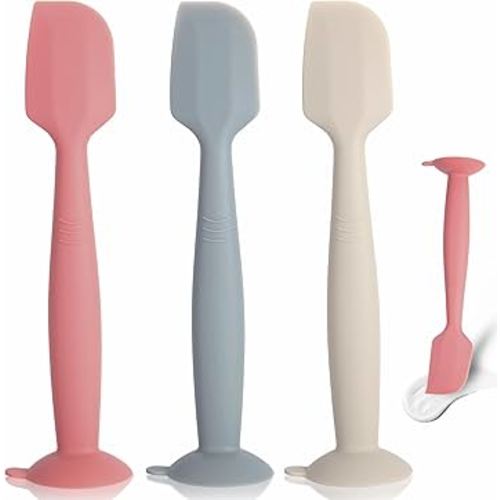 Butt Paste Spatula Diaper Spatula 3 Pack Baby Diaper Cream Spatula Soft Silicone Diaper Paste Spatula,Diaper Cream Applicator Butt Paste Spatula with Suction Base Full Size(Gray+Off-white+Red)