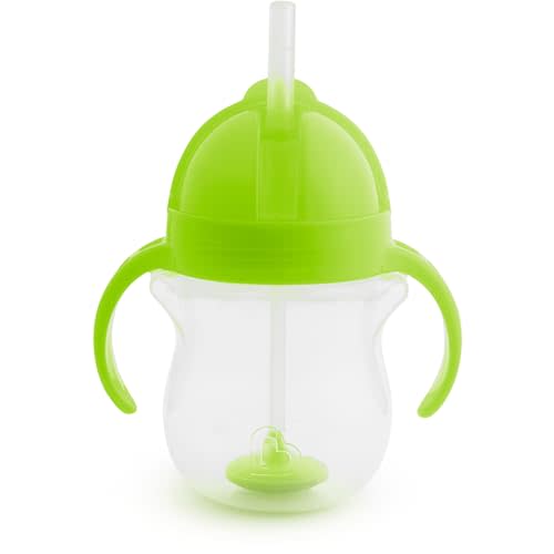 Munchkin Any Angle Weighted Straw Trainer Sippy Cup with Click Lock Spill Proof Lid, 7 Ounce, Green