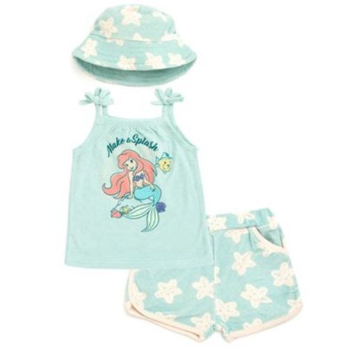 Disney Princess Ariel Newborn Baby Girls Tank Top Dolphin Shorts and Hat 3 Piece Green 0-3 Months