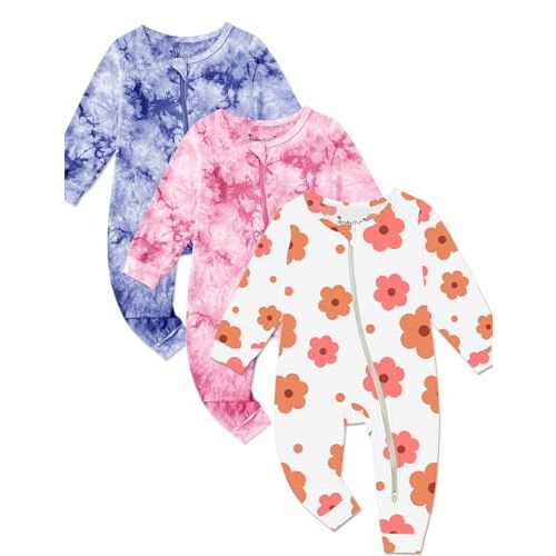 Jimonda Baby Girls Boys Footless Pajamas,Rayon From Bamboo Pjs 2 Way Zipper Long Sleeve Soft Sleeper,Infant Tie-dye Romper