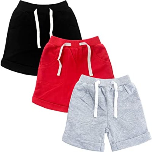 SOBOWO Baby Boys Shorts Toddler Boy Summer 3-Pack Solid Cotton Jogger Active Sport Shorts Casual Harem Pants 0-24 Months
