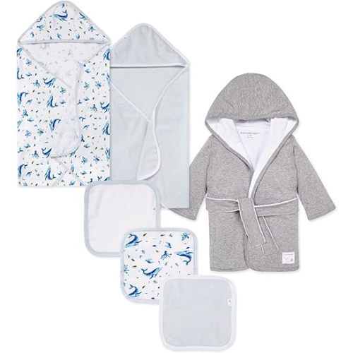 Burt's Bees Baby Bath Bundle- Hooded Towel, Washcloths & Robe Gift Set, 100% Organic Cotton