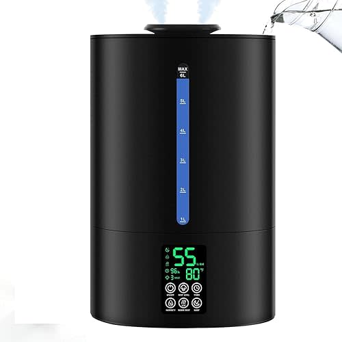 6L Humidifiers for Bedroom Large Room Home, Cool and Warm Humidifier for Plants Mist Top Fill Desk Humidifier Essential Oil Diffuser, Quiet Humidifiers with Adjustable Mist,360°Nozzle-Black