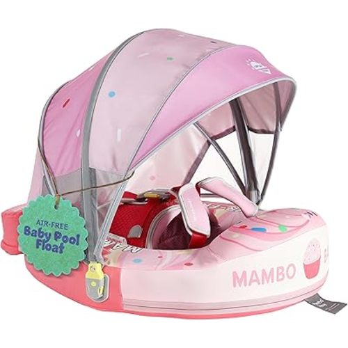 MAMBOBABYFLOAT Sunny Navigator Baby Pool Float with Canopy — Safe, Comfortable, Adjustable Axolotl Pool Float w/Sun Protection, Air-Free Foam Technology, 5-Way Buckle System