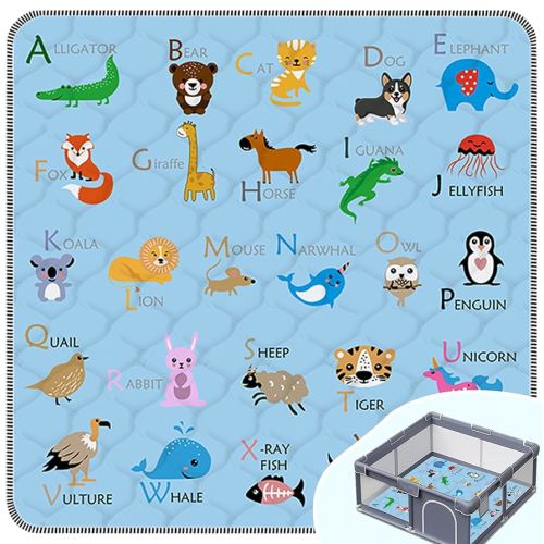 Baby Play Mat,Thick Soft 50" X 50" Playpen mat, Foldable and Machine Washable Baby Play Mats for Floor,Play Mat for Babies, Toddlers & Infants to Play and Learn (Blue Animal, 50" X 50")