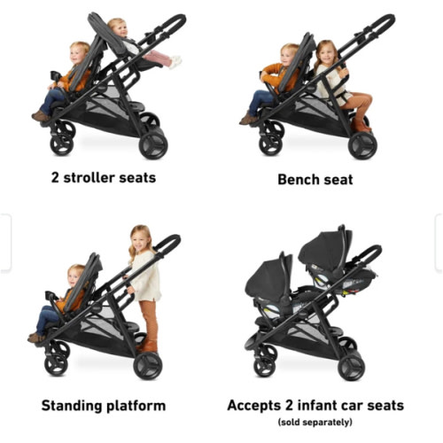 Graco Ready2Grow LX 2.0 Double Stroller Features Bench Seat and Standing Platform Options, Clark - N/A