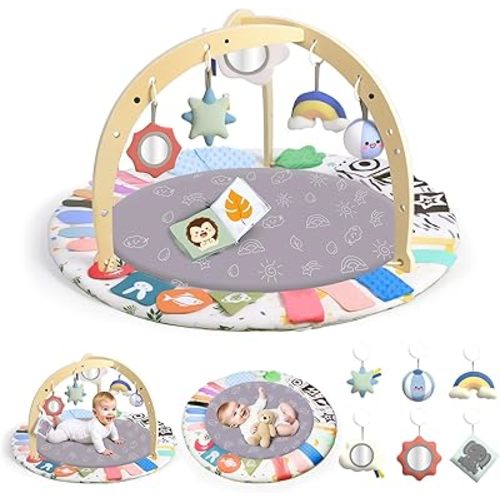 Tummy Time Play Mat for Babies 0-6 Months with 6 Detachable Toys