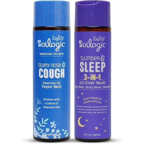 Oilogic Baby Vapor Bath Relief for Babies & Toddlers Bundle - 2-Pack (Slumber & Sleep, Stuffy Nose & Cough) - Baby Care Essentials for Tub Made with 100% Pure and Natural Blend of Essential Oils