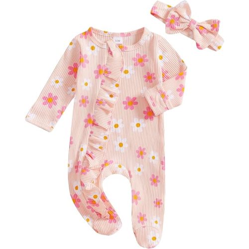 ZAXARRA Newborn Baby Girl Clothes Cute Print Long Sleeve Romper One Piece Jumpsuit Infant Fall Winter Outfits