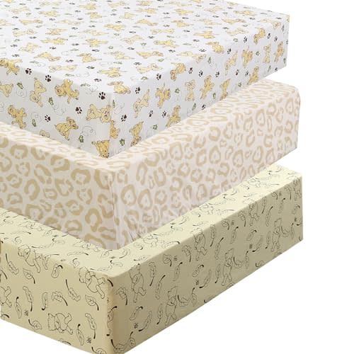 Danica 100% Cotton Fitted Baby Crib Sheet 3 Pack for Baby Boys Girls |Standard Crib and Toddler Mattress Sheets | 28x52 Inch (Lion King Jungle)