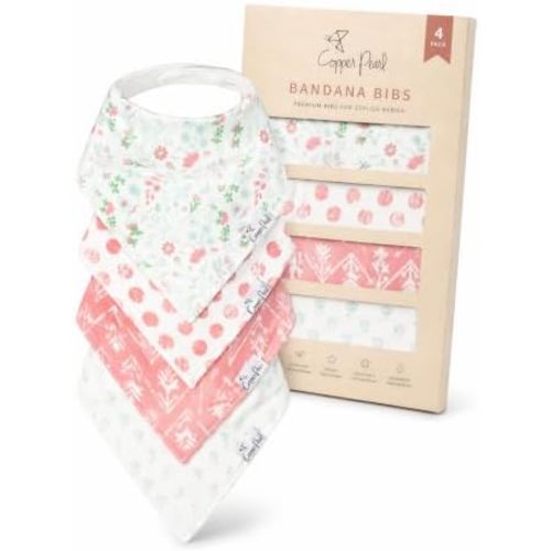 Copper Pearl Baby Bibs 4 Pack, Printed Bandana Drool Bibs for Baby Girl & Boy, Soft Cotton Drooling Teething Bibs