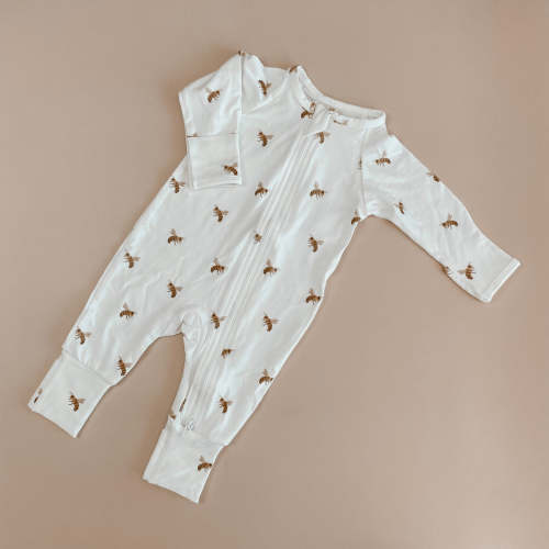 Honey Bee Long Sleeve Bamboo Zip Growsuit