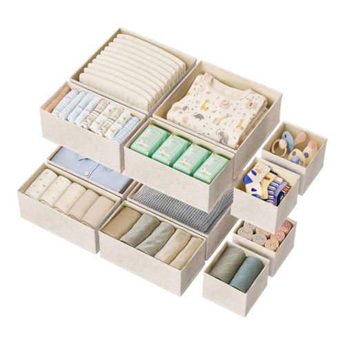 Amazon.com: ActCosy 12 Pack Drawer Organizer for Baby Clothes, Linen Fabric Nursery Organizer for Baby Diaper, Collapsible Deep Fabric Drawer Organizer with Zipper for Socks, Bra, Towels, Ties, Beige : Home & Kitchen