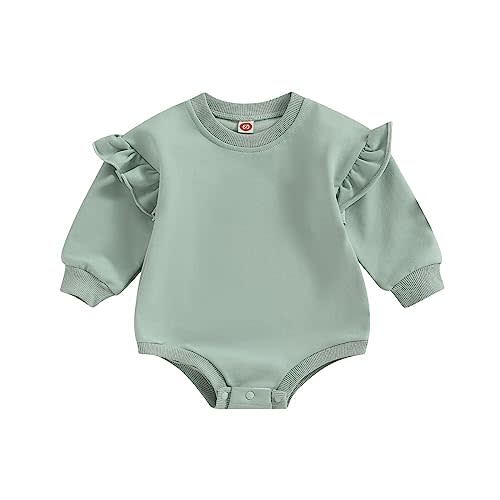 YOKJZJD Newborn Infant Baby Girl Outfits Ruffle Bubble Romper Sweatshirt Long Sleeve Bodysuit T-Shirt Fall Clothes