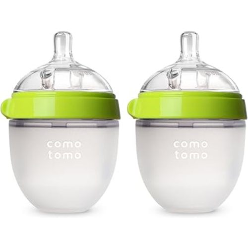 Comotomo Natural Feel Baby Bottle, Anti-Colic Nipple for Newborns, Slow Flow, Green, 5 Ounce, 2 Count