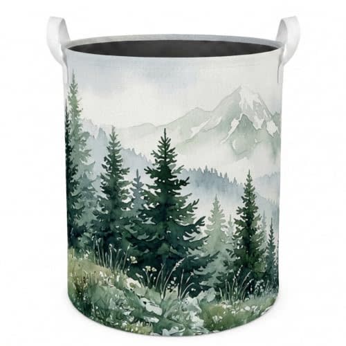 Foggy Forest Mountain Laundry Basket with Handles,46L | Green Pine Tree Nature Laundry Hamper Waterproof Collapsible Clothes Toys Books Storage for Home Bedroom Bathroom