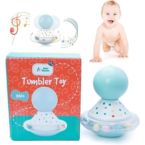 Wooden Tumbler Wobble Spin Pull Toy, Montessori Toys for 1 Year Old, Toys for 1 Year Old Boy Girl, Toys for Ages 0-2, Baby Toys, Sensory Toys, Tummy Time Toys, Gifts for Kids