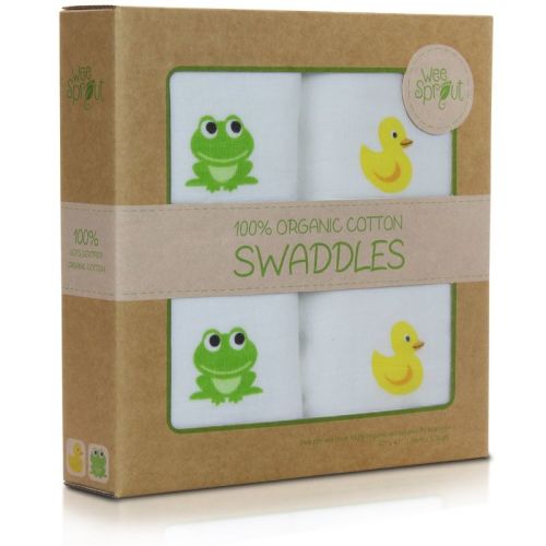 WeeSprout Organic Swaddle Blankets, Set of 2 Muslin Swaddle Baby Blankets, Extra Large 47" x 47" - Ducks & Frogs