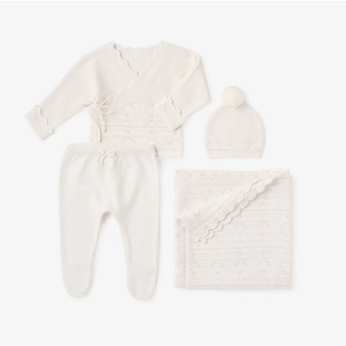 White Cashmere Pointelle Layette Set with Box – Elegant Baby