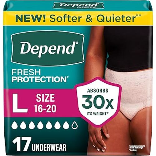 Depend Fresh Protection Adult Diapers for Women, Large, 17 Count