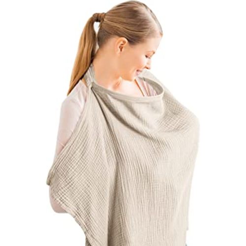 Konssy Muslin Nursing Cover for Baby Breastfeeding, Breathable 100% Cotton Breastfeeding Cover with Rigid Hoop for Mother Nursing Apron, Multi-use Carseat Canopy (Summer Wheat)