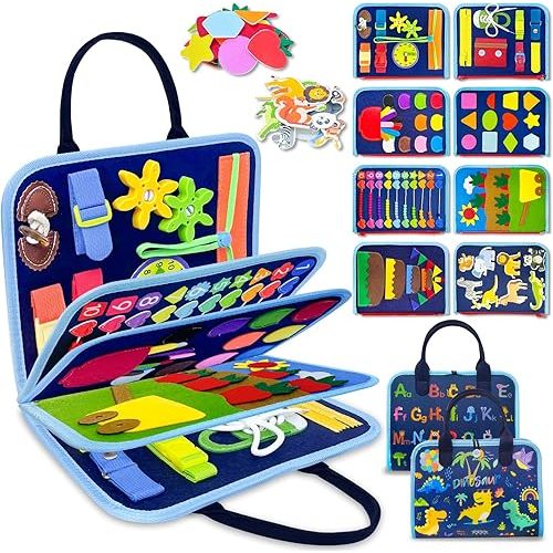 Exorany Busy Board Montessori Toys for 1 2 3 4 Year Old Boy Birthday Gifts, Busy Book Sensory Learning Toys for Toddlers 1-3 2-4, Toddler Boy Travel Educational Activities