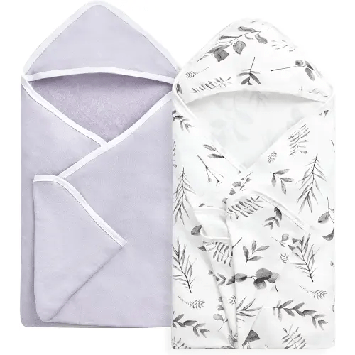 Momcozy Baby Hooded Towel-Made from Cotton, Suitable for Newborn Shower Gifts, 2 Count (Pack of 1), 28 X 28 Inch, Ink Wash Leaves