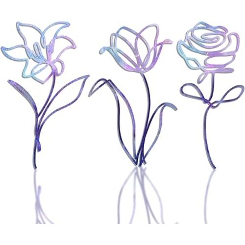 Oubasa 3 Pieces Metal Flowers Wall Arts Decor, Rustic Farmhouse Metal Wall Art Purple Minimalist Floral Decor for Bathroom Kitchen Bedroom Living Room, 6x10 Inches - Housewarming Gifts
