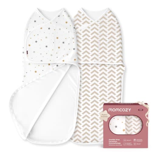 Momcozy Swaddles for Newborns, Quiet Fastener Swaddle Suitable for Infant 0-3 Months, New-Parent-Friendly Sleep Sack, Reduce Startle Reflex, Newborn Boys Girls Registry Essentials, 2-Pack, Wonder