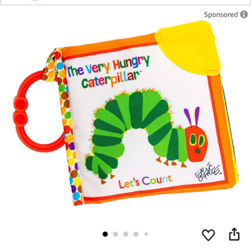 Let's Count Soft Book - World of Eric Carle the Very Hungry Caterpillar Baby on the Go Clip Teething Crinkle Soft Sensory Book for Babies, 5.25x5.25 Inch