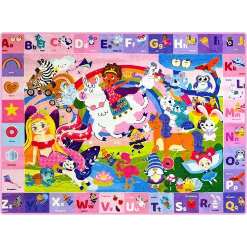 QUOKKA Classroom Rug for Kids - 79x60 ABC Rugs for Playroom - Bedroom Alphabet Learning Area Rug - Girl Toddler Rugs - Kids Room Carpet