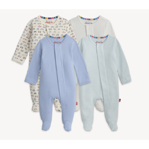 Magnetic 4-Pack Footie - Blue Combo, 3-6M