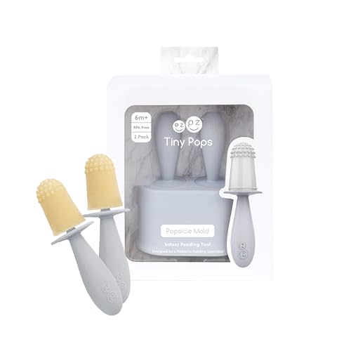 ezpz Tiny Pops (Pewter) - Popsicle Mold Set with Wands for Infants 4 Months + - Two Pack - Baby Essentials