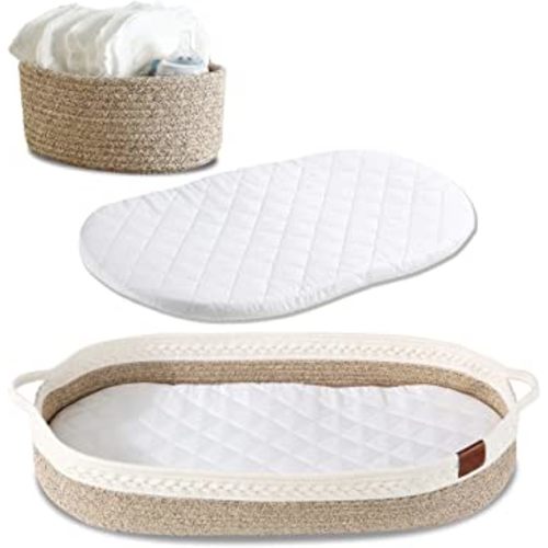 LDVINE Baby Changing Basket - Diaper Caddy Organizer Moses Diaper Basket Table Dresser Nursery Topper, Waterproof Foam Pad Storage Woven Bin Included