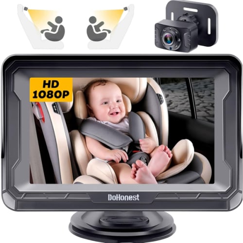DoHonest Baby Car Camera HD 1080P - Rear-Facing Car Baby Monitor with Night Vision, Adjustable View Angle, Easy Setup, Anti-Glare Display, Safety for Kids & Infants