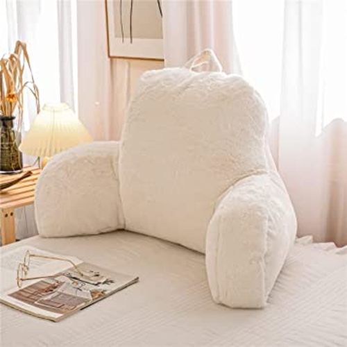 Btargot Extra Large Reading Pillow Bed Wedge Large Adult Backrest Lounge Cushion with Arms | Back Support for Sitting Up in Bed White