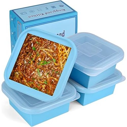 2 Cup Silicone Freezer Trays with Lid 4 Pack Silicone Freezer Molds soup freezer containers Make 4 Perfect Soups, Broths, Stews, Sauces, Curries