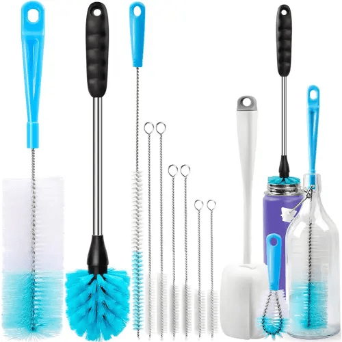 Holikme Bottle Brush Tube Cleaning Set, Long Handle Bottle Cleaner for Washing Narrow Neck Beer Bottles Wine Decanter Narrow Cup Pipes Sinks Cup Cover, White