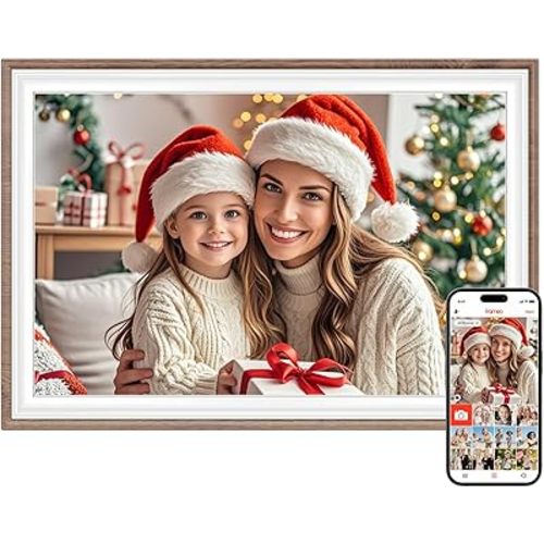 Frameo 10.1" Digital Picture Frame, Smart WiFi Digital Photo Frame with 1280x800 HD IPS Touch Screen 32GB Storage Auto-Rotate Wall Mounted, Share Photos/Videos Remotely(Brown&White)
