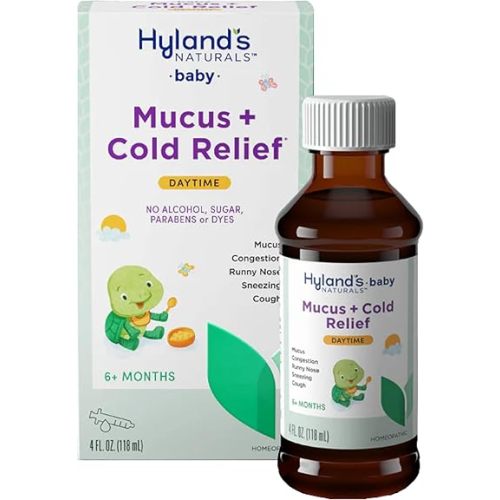 Hyland's Baby Mucus and Cold Relief, Daytime Baby Cold Medicine, Infant Cold and Cough Remedy, Decongestant, 4 Fluid Ounce