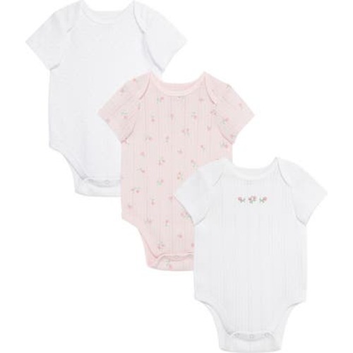 Kids' Dainty Roses Assorted 3-Pack Cotton Bodysuits, Newborn