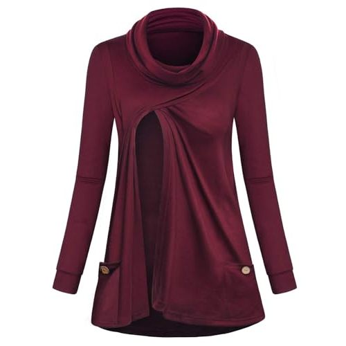 Joymom Maternity Warm Cowl Neck Nursing Sweatshirt Breastfeeding Tunic Tops