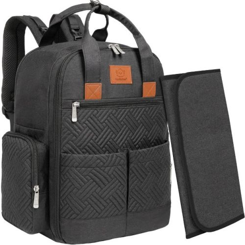 Keababies Bree Diaper Bag Backpack, Waterproof Baby Diaper Bags With Changing Pad, Girl, Boy, 2 Kids Travel Essentials (charcoal)