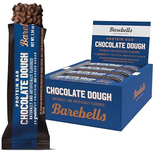 Barebells Protein Bars Chocolate Dough - 12 Count, 20g High Protein Treats - Chocolate Nutrition Bar with 1g Total Sugars - On-The-Go Breakfast or Post-Workout Snack