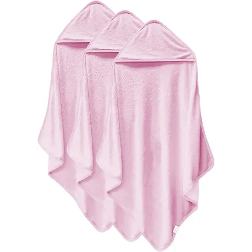 3 Pack Baby Hooded Towels, Rayon Made from Bamboo, Ultra Soft Unisex Bath Towels for Babies,Toddler,Infant - Newborn Essential - Ultra Absorbent Toddler Towels for Baby Boy Girl - Pink