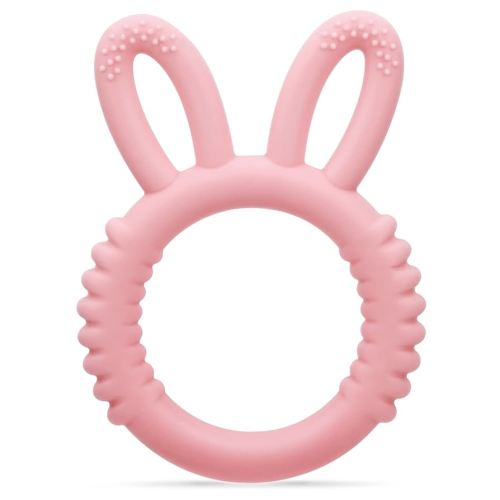Silicone Babies Teethers Baby Teething Toys for Soothe Massage Sore Gums for 3-12 Months Infants, BPA Free, Easter Gifts for Boys and Girls, Ring Shape Rabbit Ear Design (Pink)