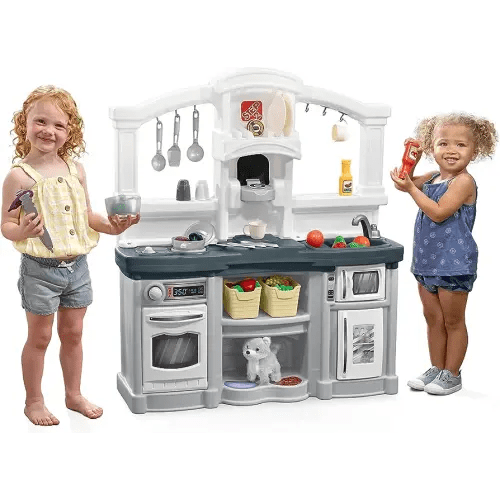 Step2 Fun with Friends Kids Kitchen Playset, Indoor/Outdoor Kitchenette, Toddlers 2+ Years Old, 25 Piece Toy Set, Easy to Assemble, Gray