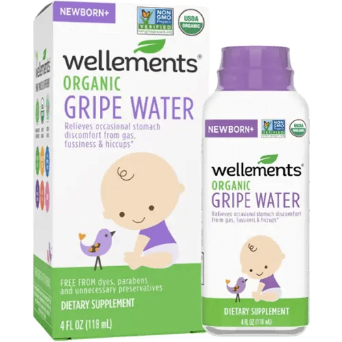 Wellements Gripe Water 4 Fl Oz, Relieves Occasional Stomach Discomfort from Gas, Fussiness & Hiccups, USDA Certified Organic, Gluten Free & Non GMO, Ages Newborn+