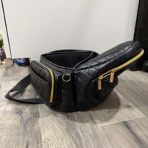 Tushbaby Hip Carrier Black Vegan Leather Quilted Baby Carrier